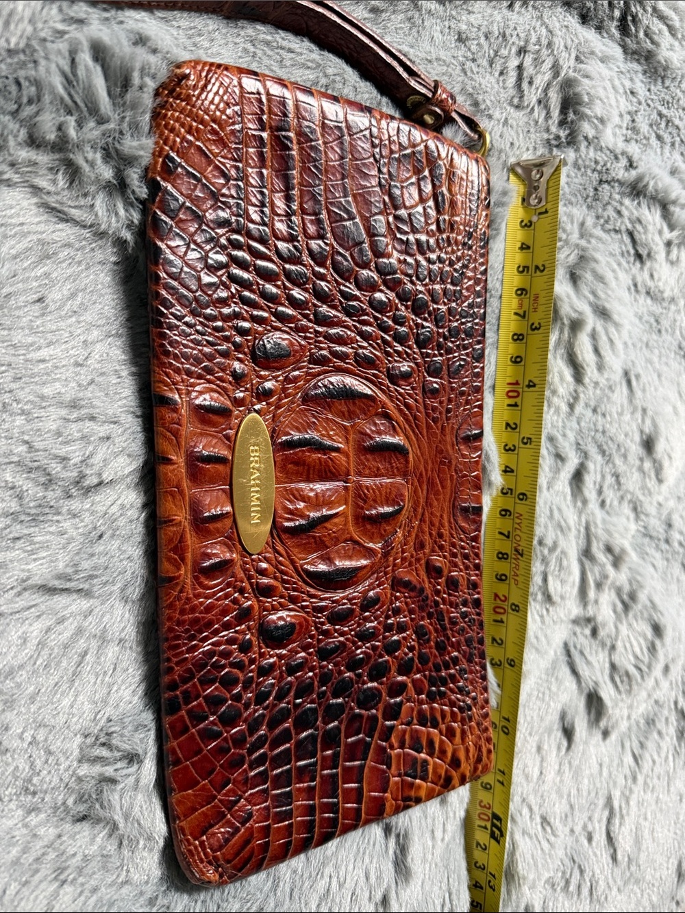 Brahmin Chestnut Croc-Embossed Leather Wristlet Pecan color